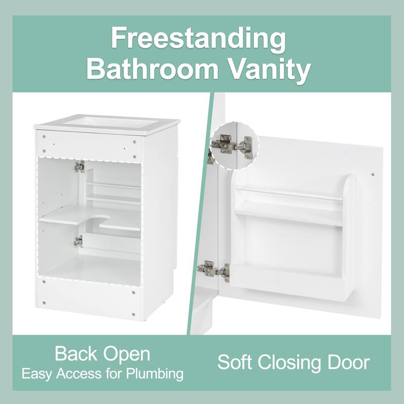 Green 20" Bathroom Vanity Cabinet with Sink, Soft Closing Door, Storage Shelf, and Adjustable Interior Shelf