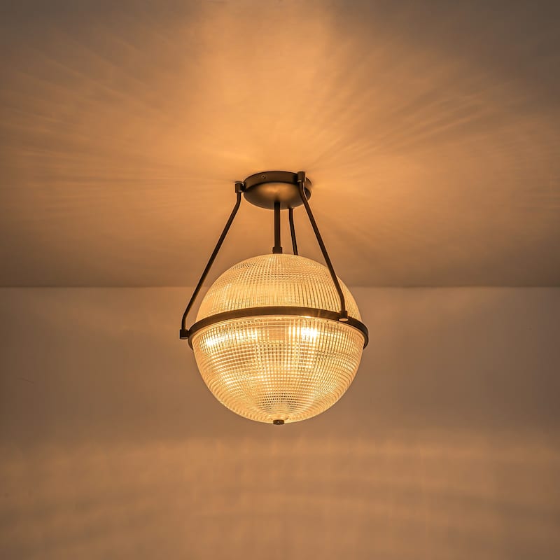 3-Light Mid-Century Textured Glass Globe Bubble Sphere Semi-Flush Mount Ceiling Light For Kitchen Island