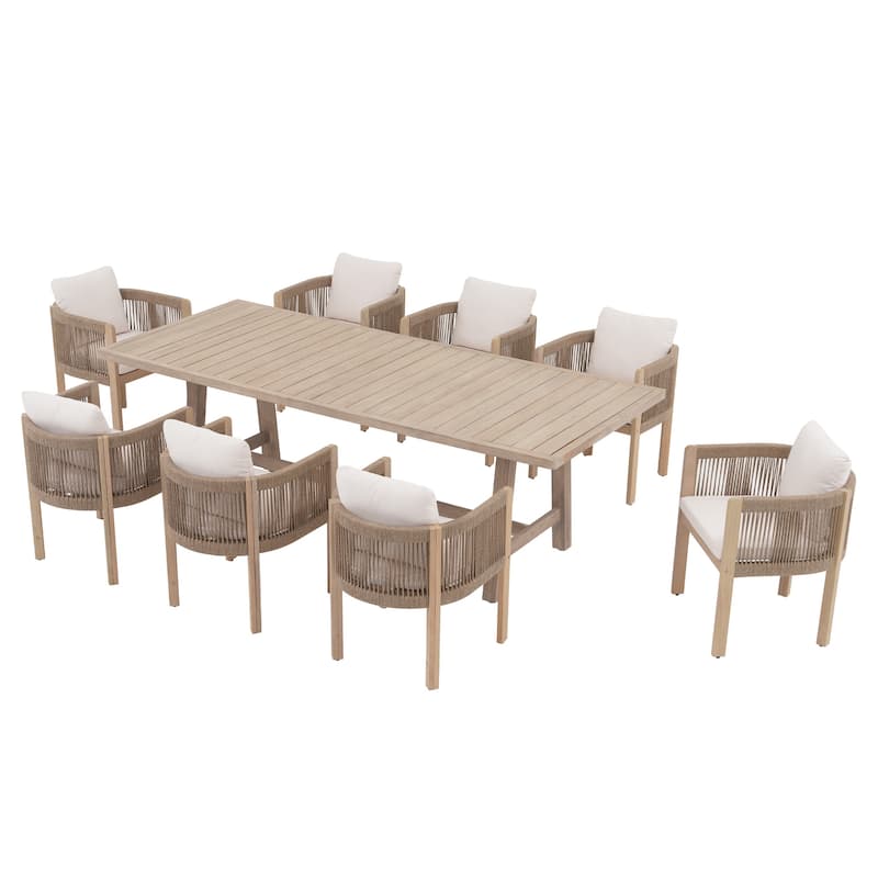 9 - Piece Wooden Outdoor Dining Set with Cushions