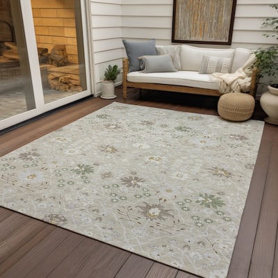 Machine Washable Indoor/ Outdoor Global Traditional Chantille Rug