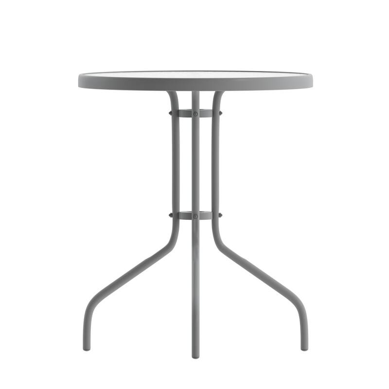 23.75" Round Tempered Glass Metal Table with Smooth Ripple Design Top