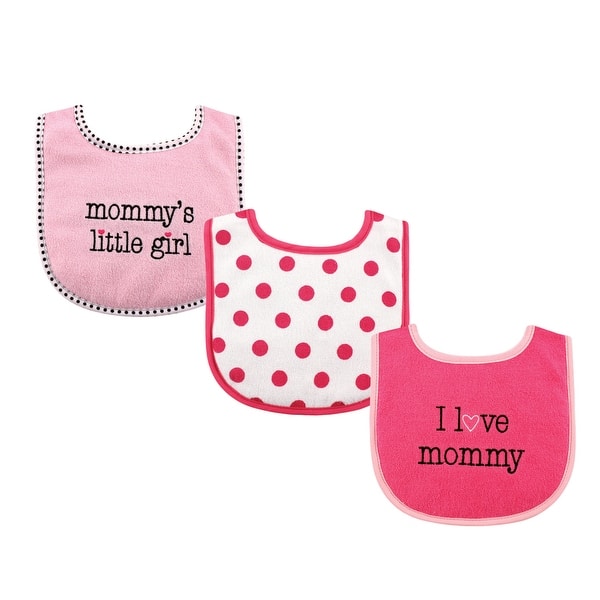 slide 1 of 1, Luvable Friends Baby Girl Cotton Drooler Bibs with Fiber Filling 3pk, Pink Mommy, One Size - Girl Mommy 3-Pack - One Size One Size - Girl Mommy 3-Pack
