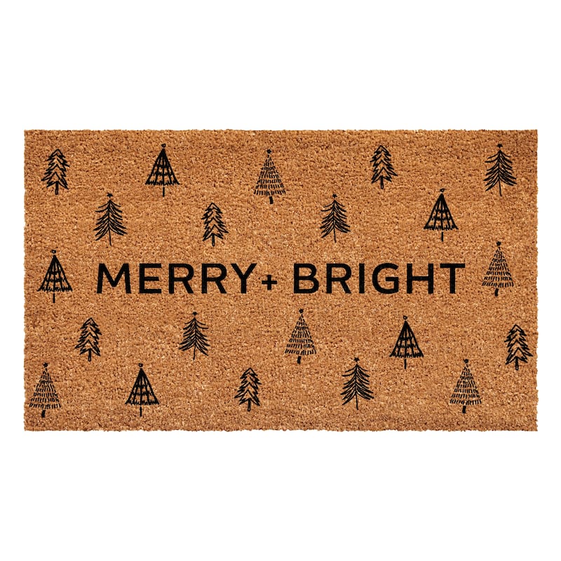 HomeRoots 24" X 36" Brown And Black Christmas Trees Merry and Bright Outdoor Coir Door Mat - 24.00' X '36.00