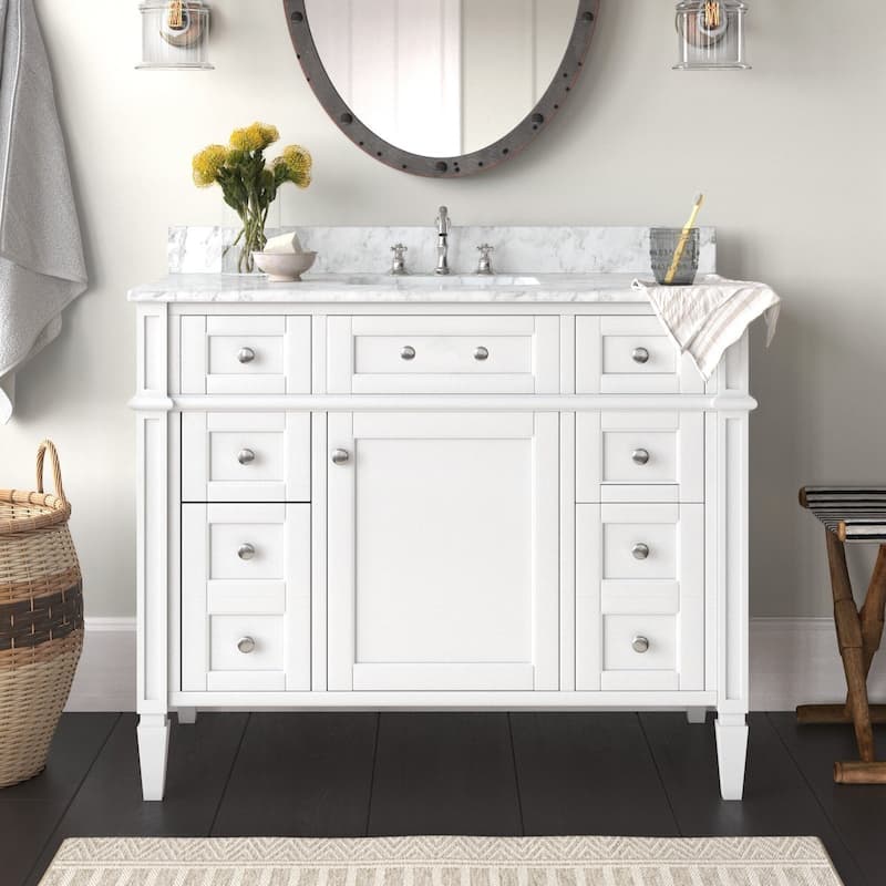 KitchenBathCollection Hailey 42" Bathroom Vanity with Carrara Marble Top