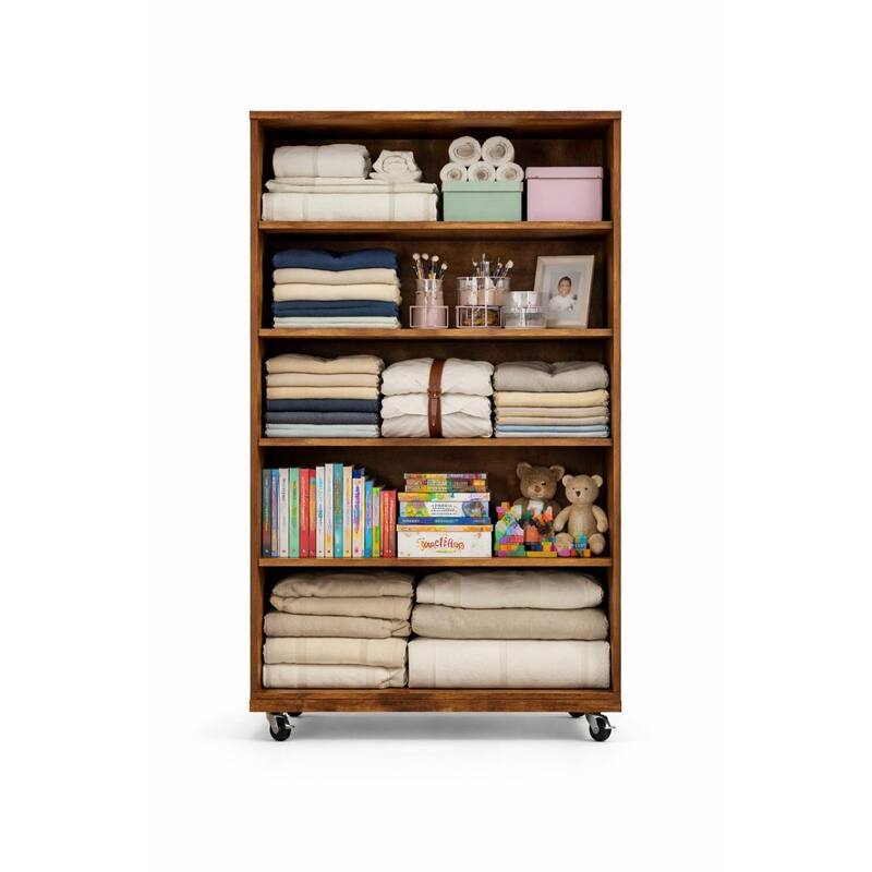 5 Drawer Dresser on Wheels Rustic Brown Rolling Chest of Drawers Storage Cabinet for Bedroom Closet, Wide Drawer Organizer