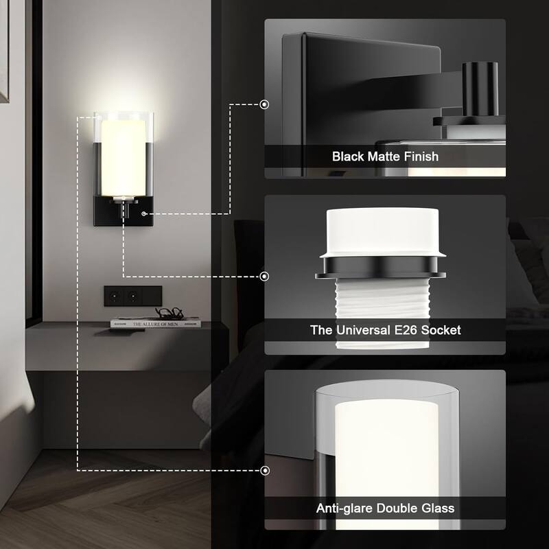 2 modern wall light black vanity lights glass bathroom light