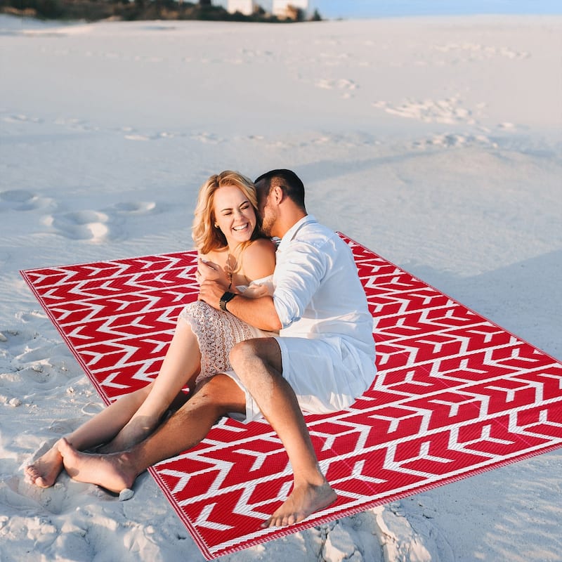 Playa Rug Outdoor Recycled Reversible Plastic Folded Mat/Rug Amsterdam Collection Lightweight & Weather, Water and UV Resistant