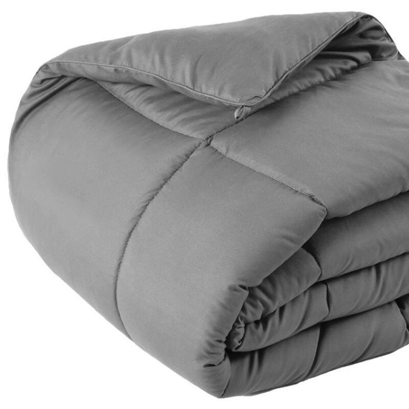 Gray Queen Box Stitch Microfiber Down Alternative Comforter