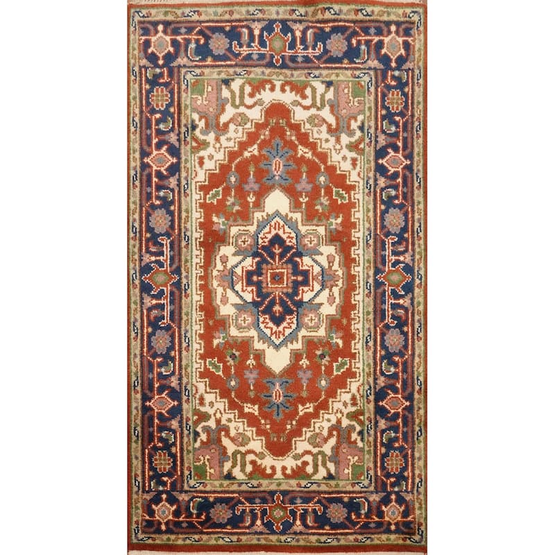 Hand Knotted Oriental 100% Wool Carpet Traditional Medallion Oranges & Rust Heriz (serapi) Area Rug - 5' 3'' X 2' 10''