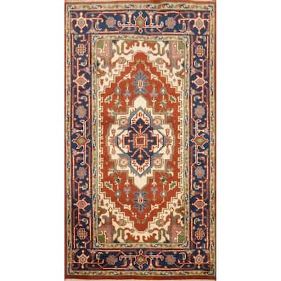 Hand Knotted Oriental 100% Wool Carpet Traditional Medallion Oranges & Rust Heriz (serapi) Area Rug - 5' 3'' X 2' 10''