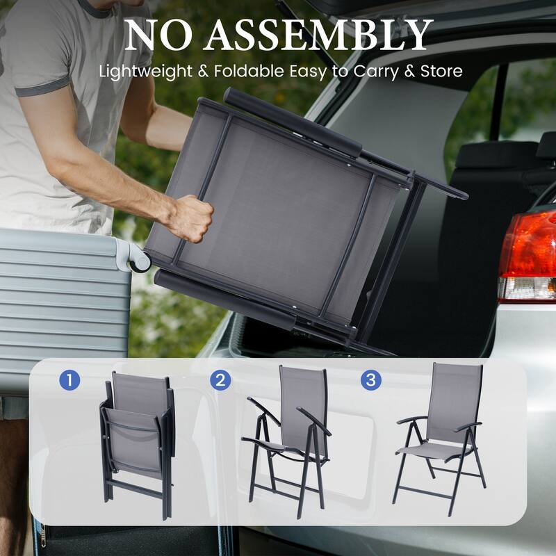 7-Piece Outdoor Dining Set Rectangle Patio Dining Table and Folding Adjustable Dining Chairs