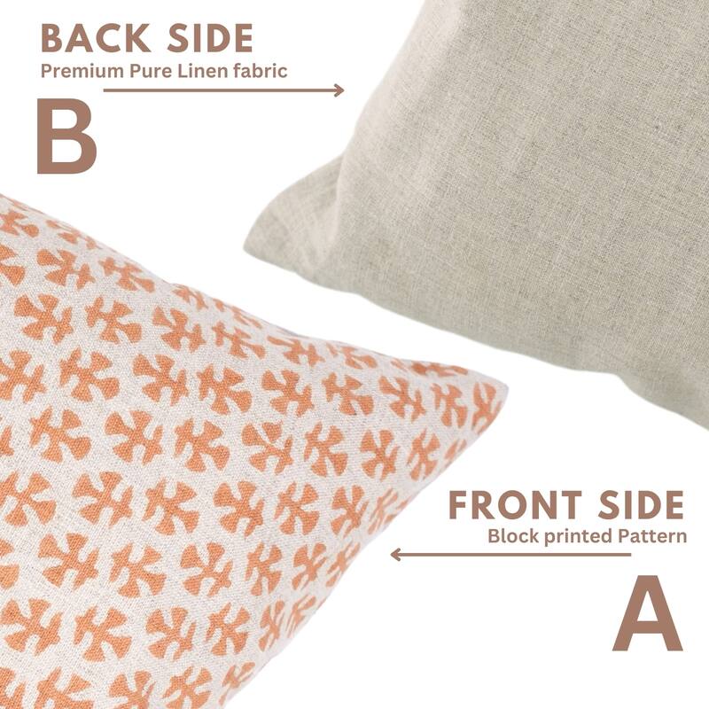 Fabdivine Handmade Block Print Floral Pillow Cover, Soft Pure Linen for Sofa, Alpana