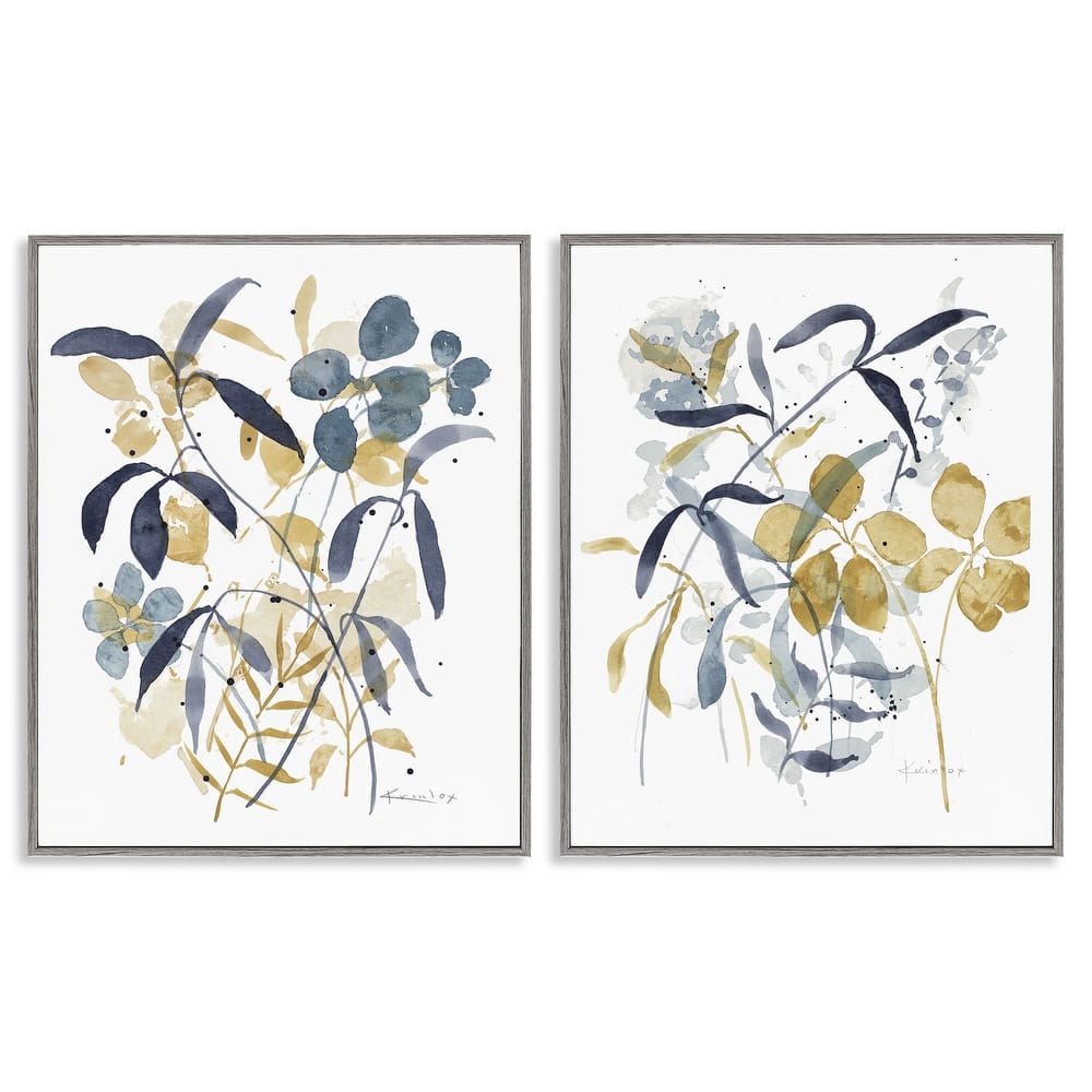 Stupell Whimsy Watercolor Botanicals Framed Giclee Art Design By Krinlox (Set of 2)