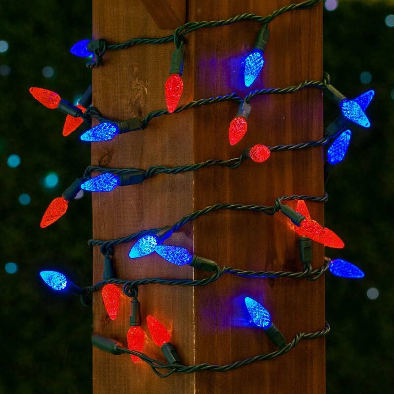 70 Light C6 LED Christmas Mini Light Set, Red/Blue, Green Wire, 24 Feet - Large