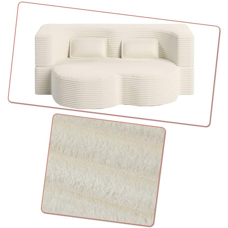 Modern Minimalist Compressed Upholstered Convertible Two-Seater Sofa Bed with 2 Pillows