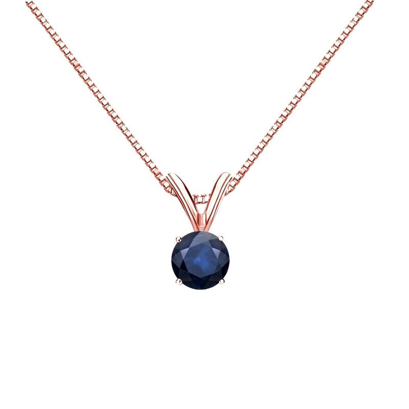 Auriya 14K Gold 1/4ct Blue Sapphire Solitaire Necklace with Adjustable Chain - Rose