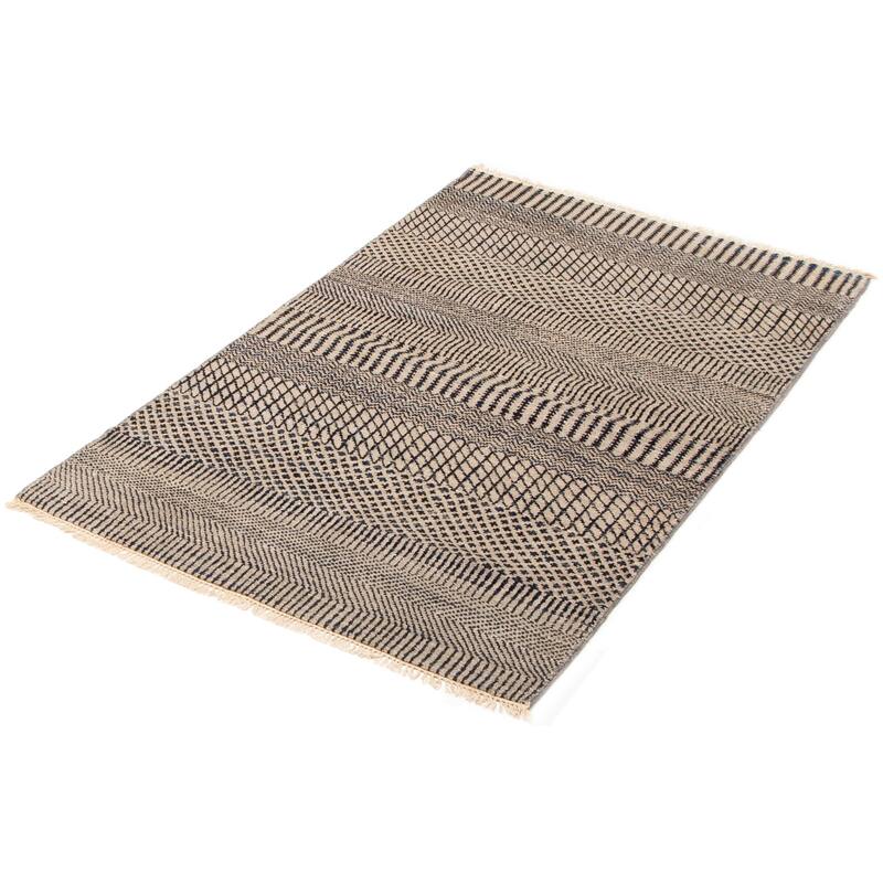 ECARPETGALLERY Hand-knotted Silk Shadow Grey Wool Rug - 3'11 x 6'3
