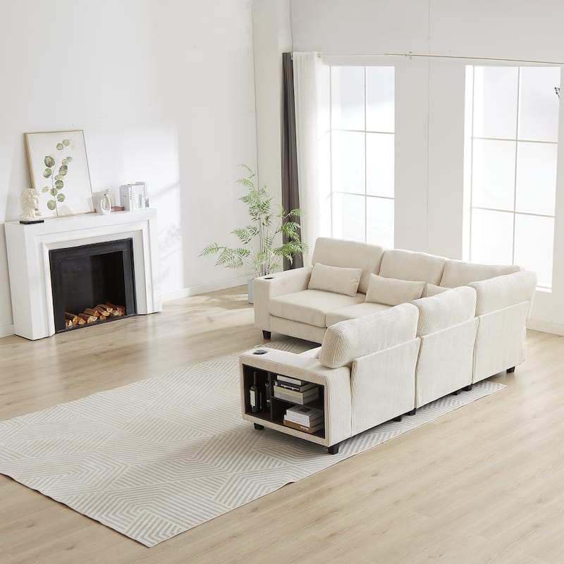 102.75" Corduroy L-Shaped Modular Sectional Sofa with Storage