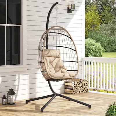 Corvus Outdoor Wicker Egg Hanging Basket Swing Chair