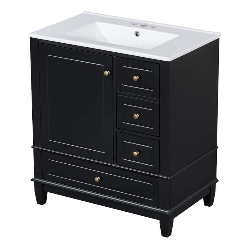 30" Bathroom Vanity With Sink, One Door With Shelf And Three Drawers, Soft Close Door