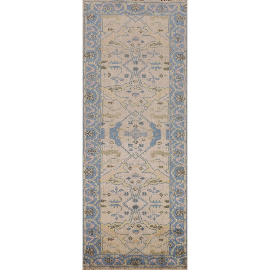 Oushak Oriental Runner Rug Hand-Knotted Wool Carpet - 2'7"x 7'10"