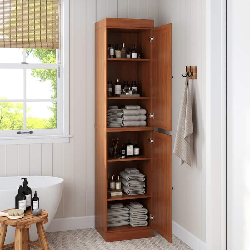 100% Solid Wood Tall Freestanding Bathroom Linen Cabinet with Doors, Adjustable Shelves, Modular Storage, 16.5" W x 71.5" H