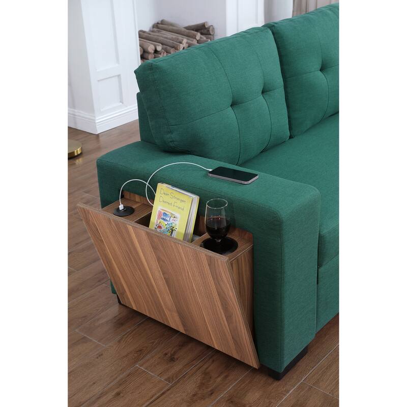 3 - Piece Green Linen Upholstered Sectional Sofa