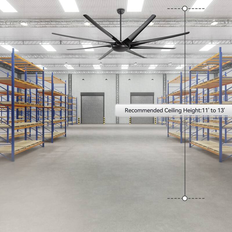 65/72/84/100-In Black/White Industrial Ceiling Fan with Remote without Light(8-Blade)