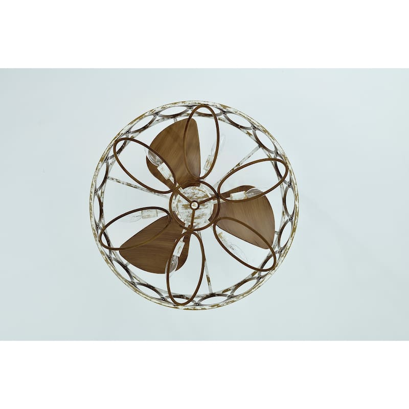 Kolleen 24-inch Weathered White and Imitation Wood 6 Lights 3 Blades Lighted Ceiling Fan with Remote