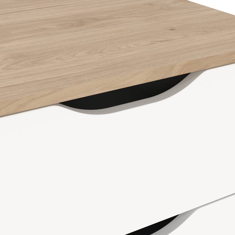 Porch & Den Ikast 2 Drawer Nightstand, Jackson Hickory/White