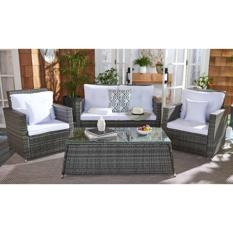 SAFAVIEH Outdoor Living Lorma 4-Piece Patio Set - 55"W x 32"D x 33"H - Grey Brown/White