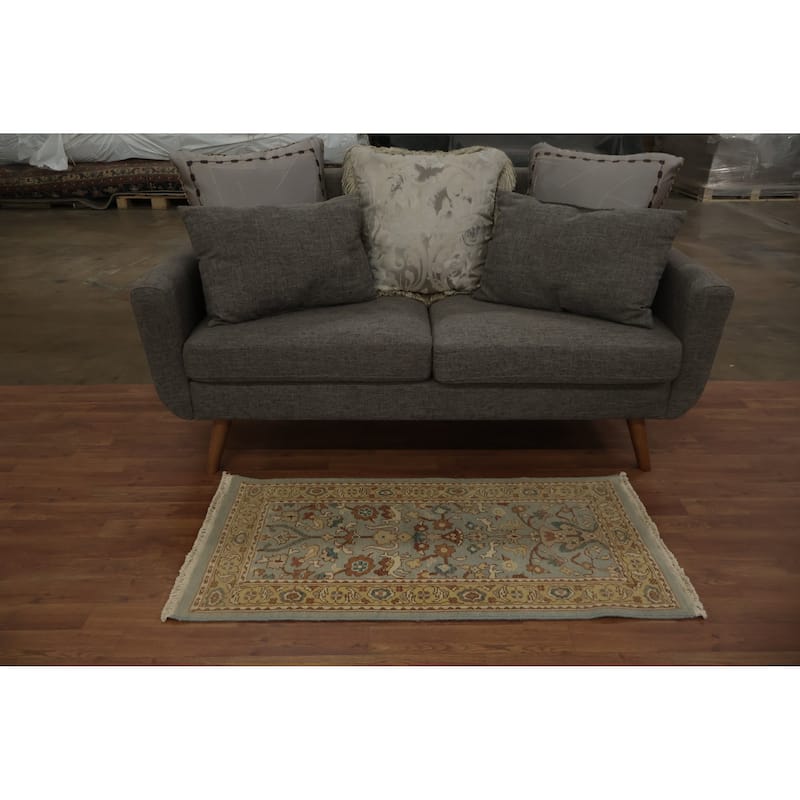 Hand Knotted Oriental 100% Wool Carpet Traditional Floral Navy Blue & Blues Ziegler Area Rug - 4' 0'' X 1' 11''