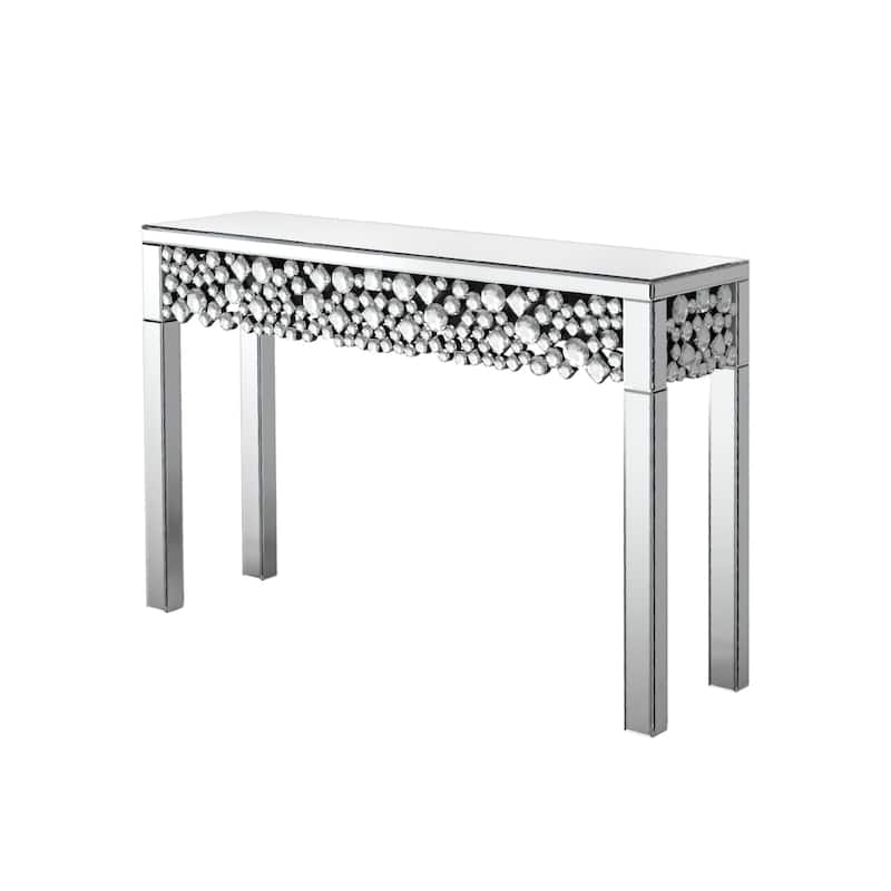 HomeRoots 47" Silver Mirrored Glass Faux Crystal Bling Console Table - 47.24 in. x 30.70 in. x 13.78 in.