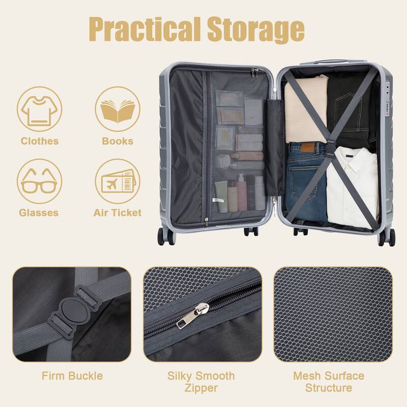 20 Inch ABS Hard Shell Travel Checked Luggage, Scratch Resistant Surface Four Multi-Directional Wheels, With Combination Lock
