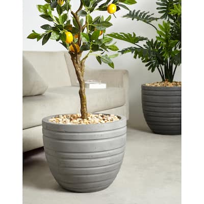 Indoor/Outdoor Large Nordic Minimalist Fiberstone Lightweight Round Planter Pot - 21, 18, 15 inch Cement Finish