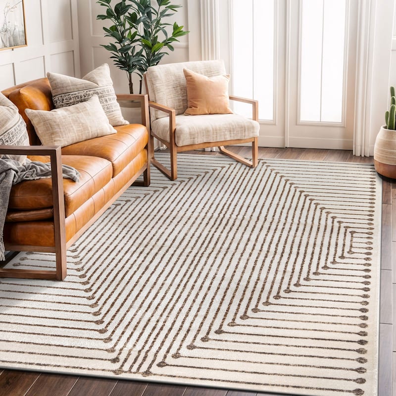 Modern Geometric Durable Area Rug, Pet Friendly for Any Room - 5' x 7' - Beige