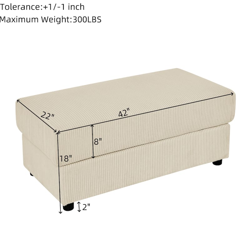 Corduroy Sofa Accent Chair & Ottoman Set, Single Chaise Lounge Couch with Storage Armrests, Cup Holders and Phone Stand