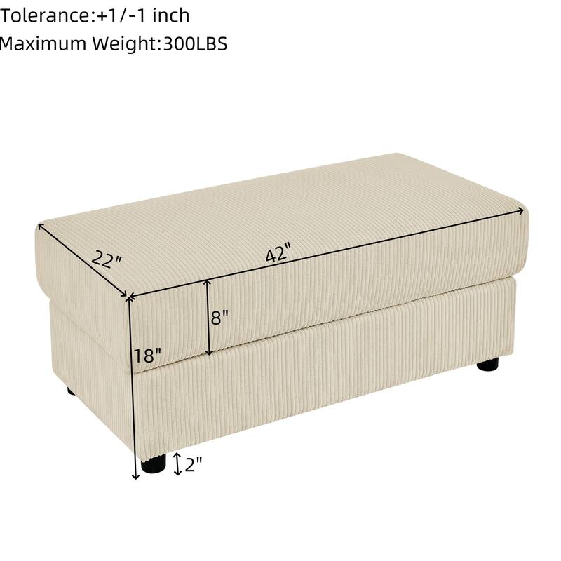 Deep Seat Loveseat Sectional Sofa Corduroy Upholstered Lounge Couch with Ottoman, Storage Armrests, Cup Holders and Phone Stand