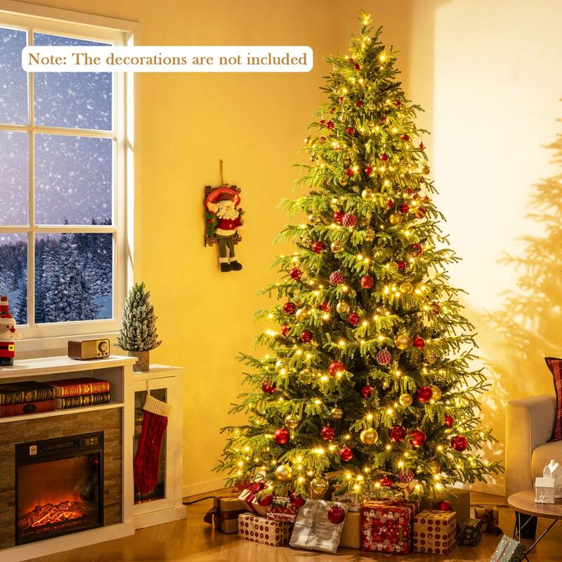 Gymax 8 FT Pre-Lit Artificial Christmas Tree Hinged Full Xmas Tree w/
