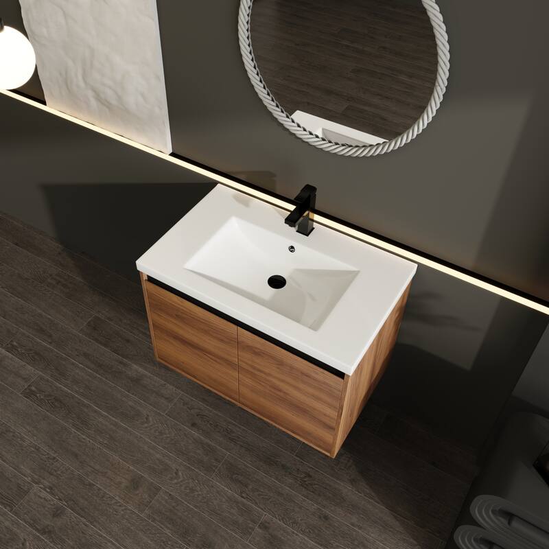 GDFStudio - Levistar Modern Wall-Mounted Bathroom Vanity Set with Scratch-Resistant Resin Sink & Soft Close Doors