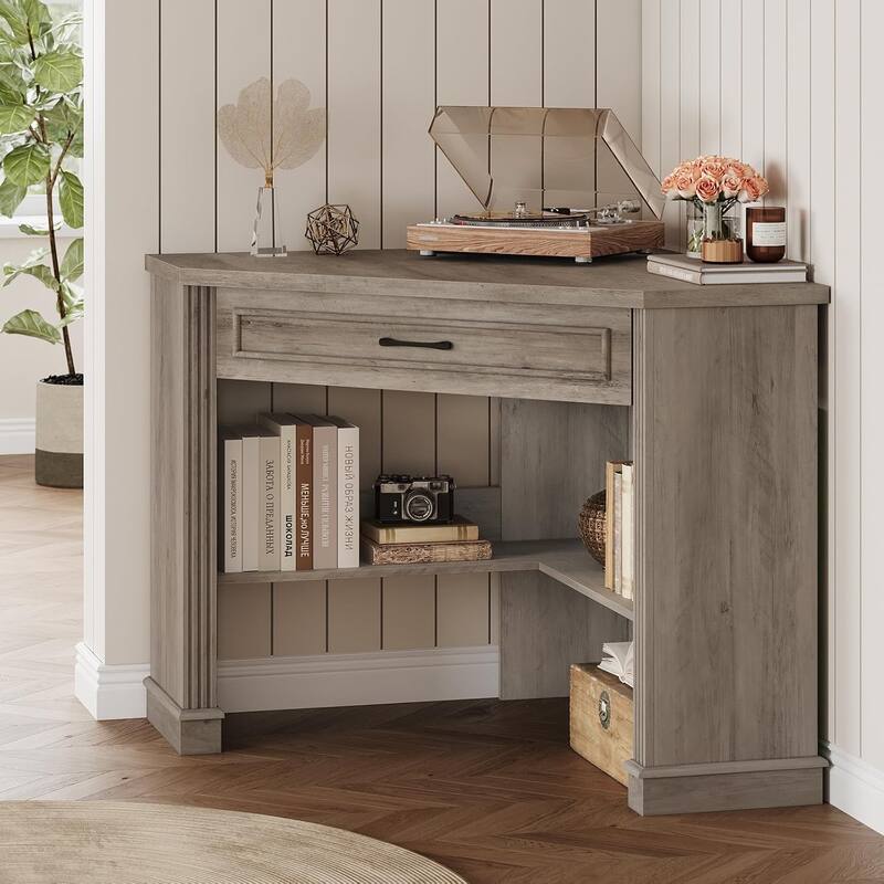 Small Corner Desk Triangle Computer Desk Drawer Storage Shelves