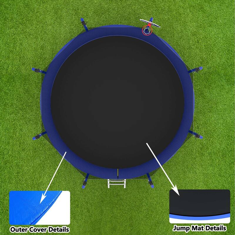 Outdoor Trampoline with Safety Net, Basketball Hoop & Ladder