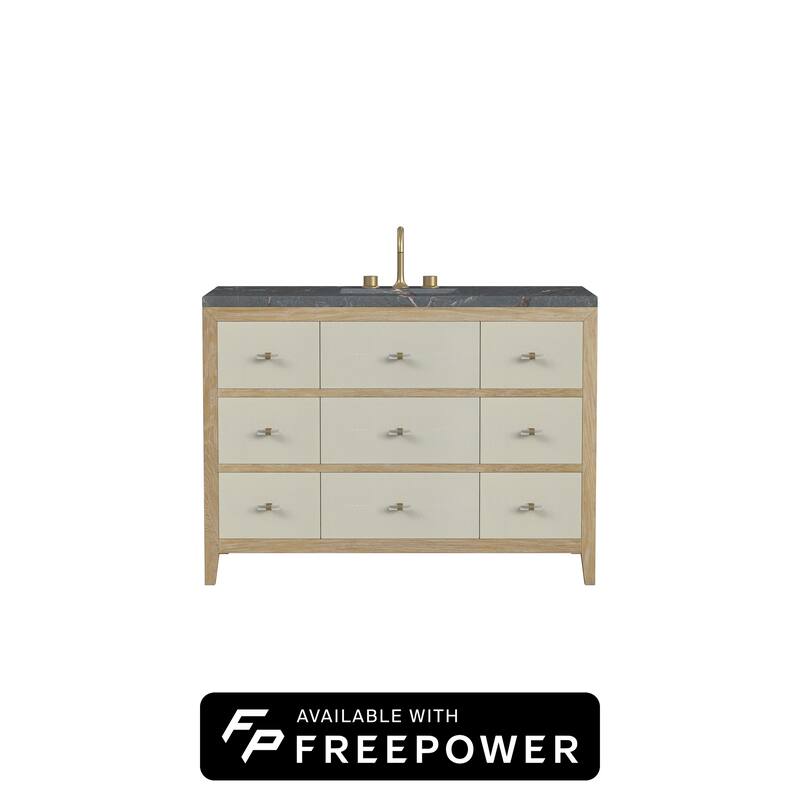 Celeste 48" S Vanity, Sunwashed Oak with Embossed Shagreen w/FreePower Wireless Charger