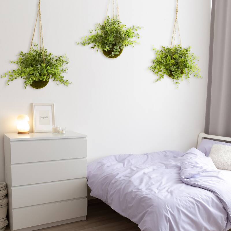 Faux Hanging Basket Set of 3 - Eucalyptus Maidenhair Berry Decor