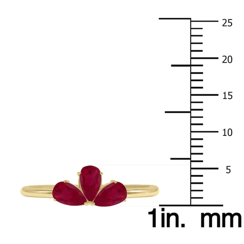 Marquee Jewels Ruby Pear Shape Three Stone Ring in 10K Yellow Gold