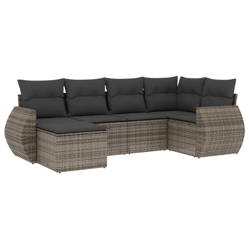 vidaXL Patio Sofa Set with Cushions Outdoor Furniture 7 Piece Poly Rattan - 21.7 x 21.7 x 14.6