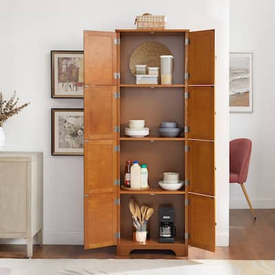 72.4" Tall Storage Cabinet, Tall Storage Cabinet with 8 Doors and 4 Shelves, Bookshelf for Living Room