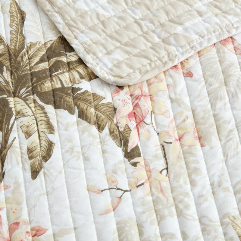 Tommy Bahama Bonny Cove Floral Pattern With Palm Reverse Quilt (Beige, 3 Piece Set)