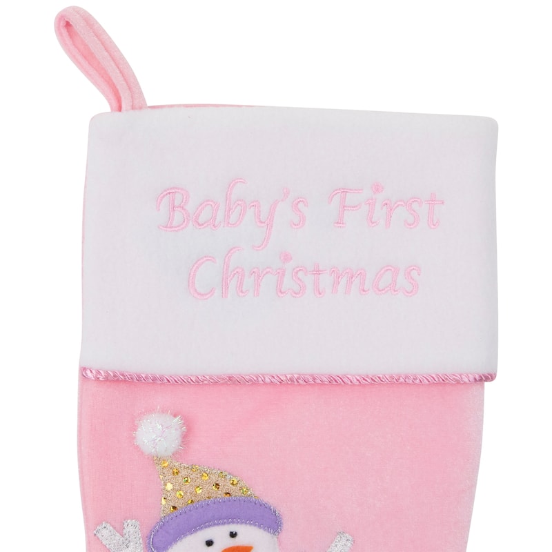 21 Light Pink Babys First Christmas Snowmen Christmas Stocking