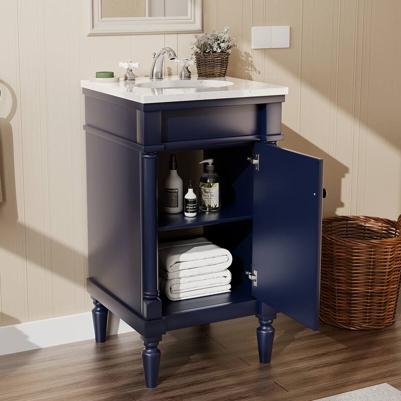 19-Inch Vintage Solid Wood Bathroom Vanity with Sink – Compact Design for Small Spaces